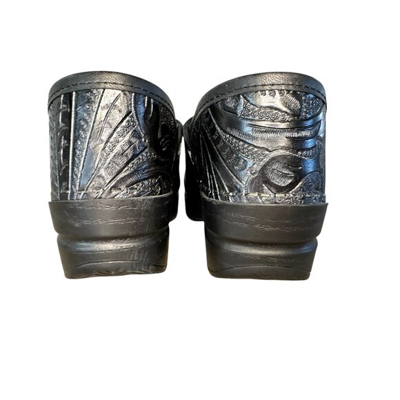 Dansko Leather Clogs Womens 36 5.5 Floral Black Platform Slip-On Office Nurse - Picture 10 of 13